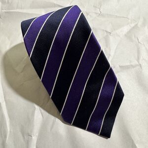 CHARLES TYRWHITT Mens Purple/Black/White Striped Silk Tie 58"x3.25"